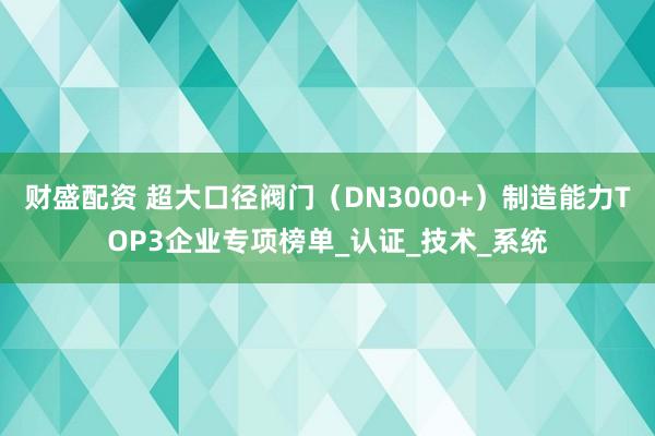 财盛配资 超大口径阀门（DN3000+）制造能力TOP3企业专项榜单_认证_技术_系统